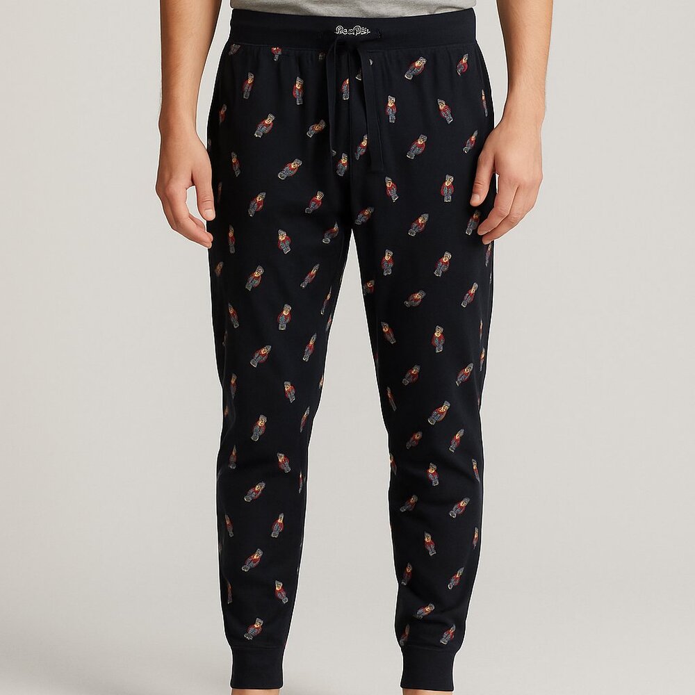 Polo Ralph Lauren Men’s Pajama Joggers XL Navy Allover Polo Bear Print Lounge
